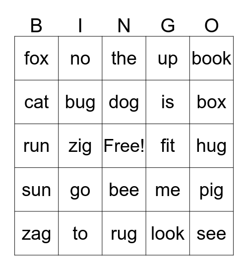 Sight Words Bingo Card