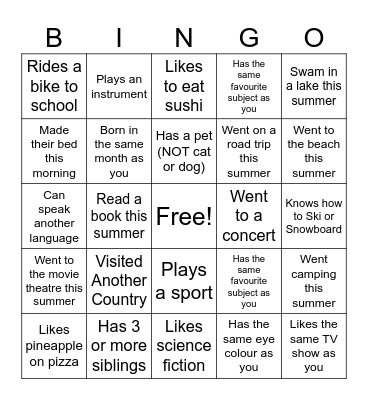 Back to School! Bingo Card