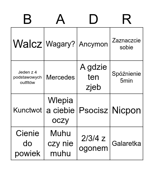 Drabarek Bingo Card