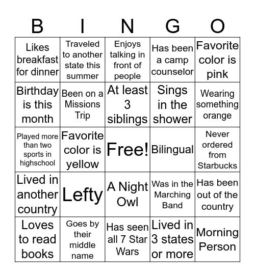 People Bingo Card