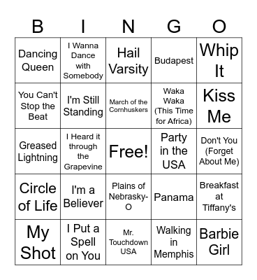 Honors Ambassadors Music Bingo Card
