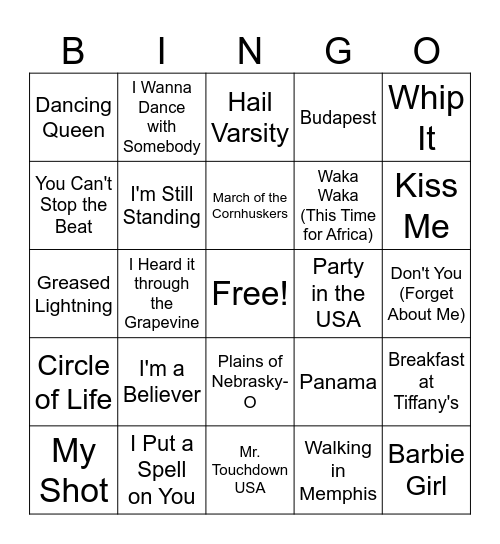 Honors Ambassadors Music Bingo Card