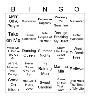 Sing It Bingo Card