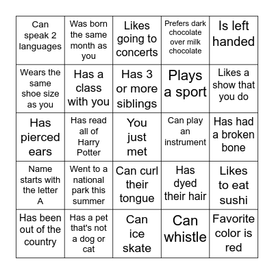 FIND SOMEONE WHO Bingo Card