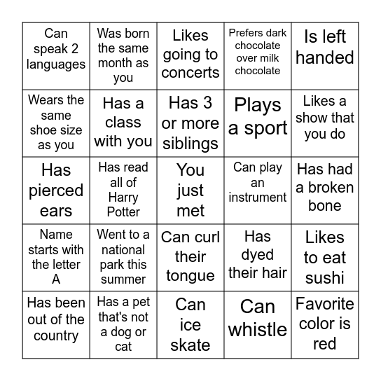 FIND SOMEONE WHO Bingo Card