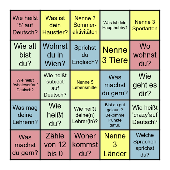 Wiederholung Bingo Card