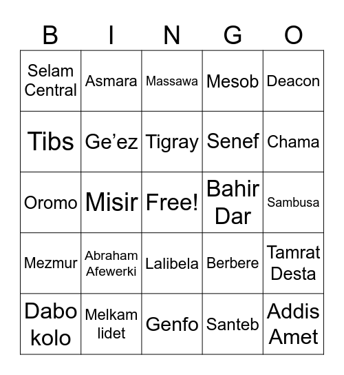 HABESHA BINGO Card