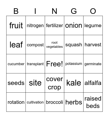 Growing Vegetables Bingo Card
