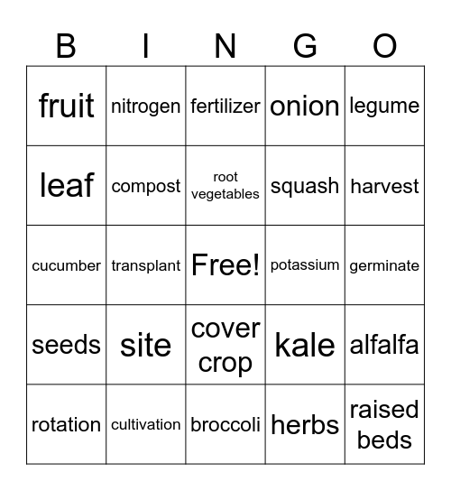 Growing Vegetables Bingo Card