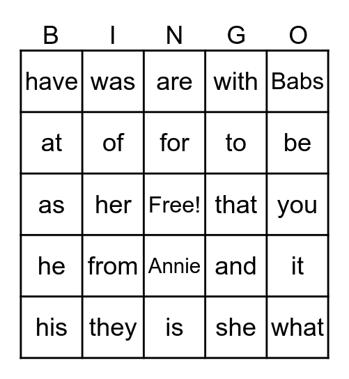 Sight Word Bingo  Phonics 1 Bingo Card
