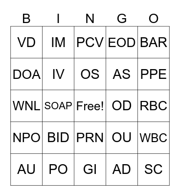 Vet Tech Bingo! Bingo Card