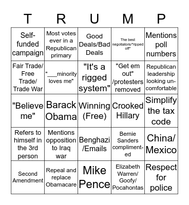 Republican National Convention Speech Bingo Card