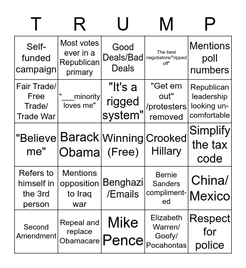 Republican National Convention Speech Bingo Card