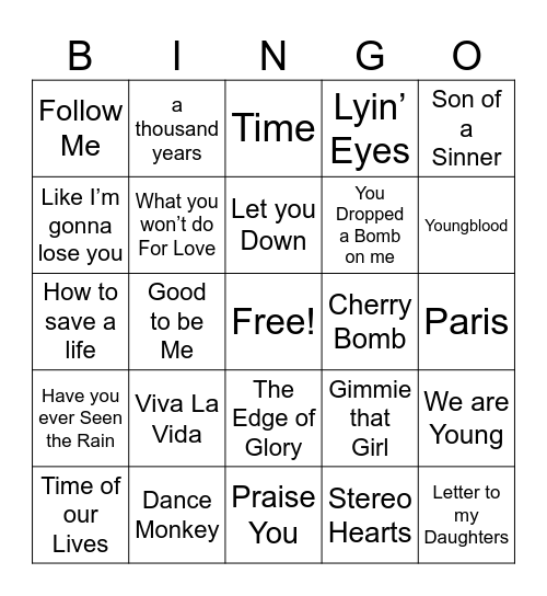 “Drift Away” Bingo Card