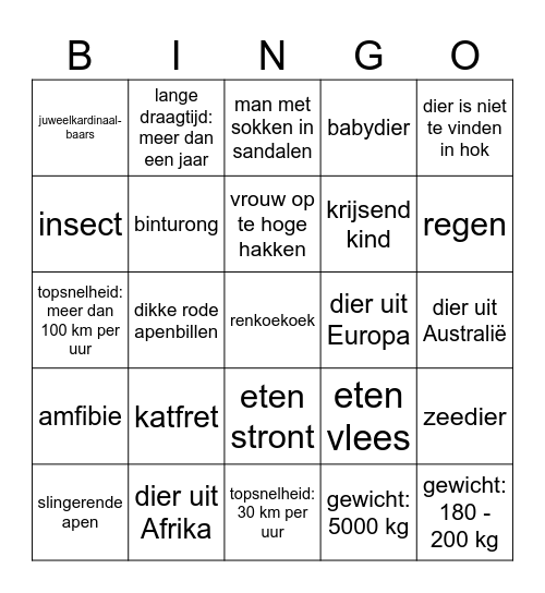 Dierentuinbingo! Bingo Card