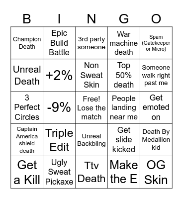 Ranked Fortnite Bingo Card