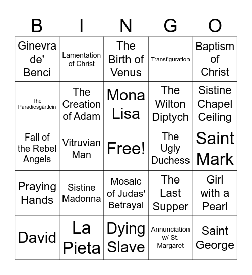 Renaissance & Medieval Artwork Bingo Card