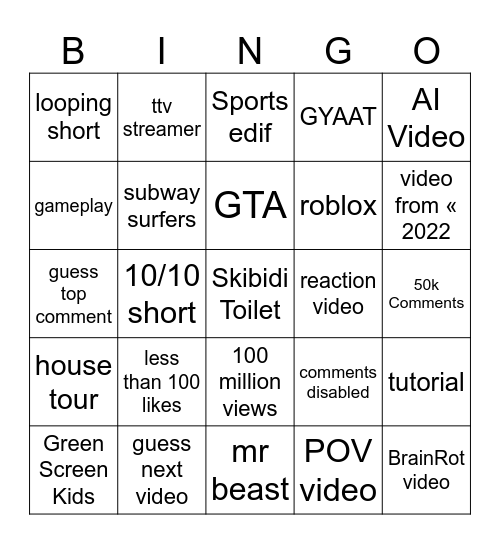 Untitled Bingo Card