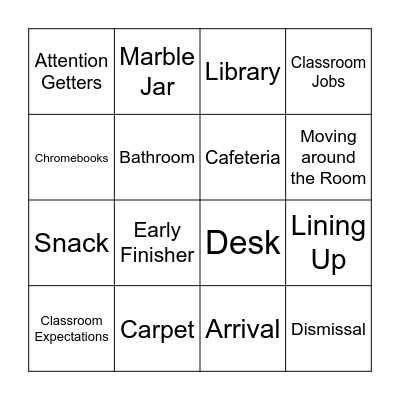 Back To School Bingo Card