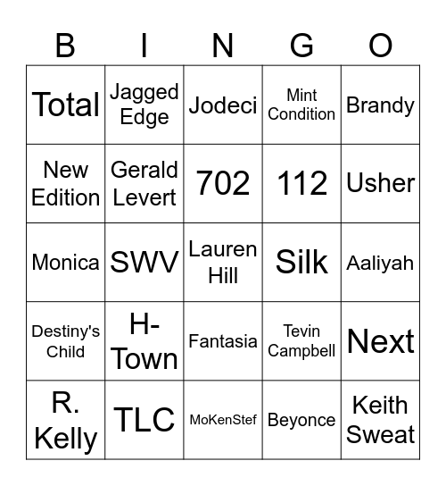 Gina's R& B Birthday Bingo Card