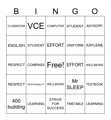 Advisory Bingo Card