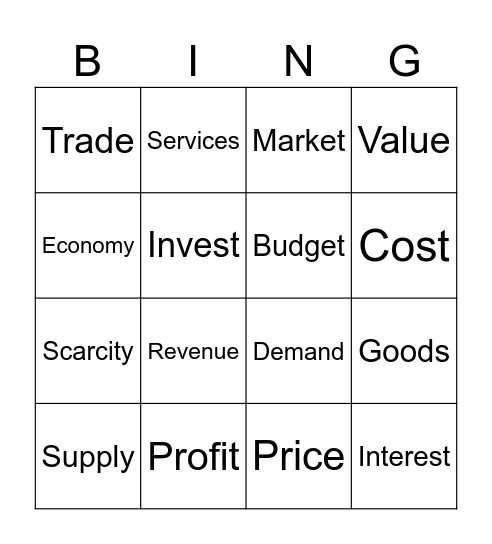 Intro to Economics Bingo Card