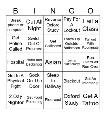 APIDA Dorm Bingo Card
