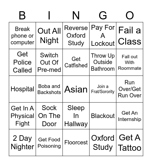 APIDA Dorm Bingo Card