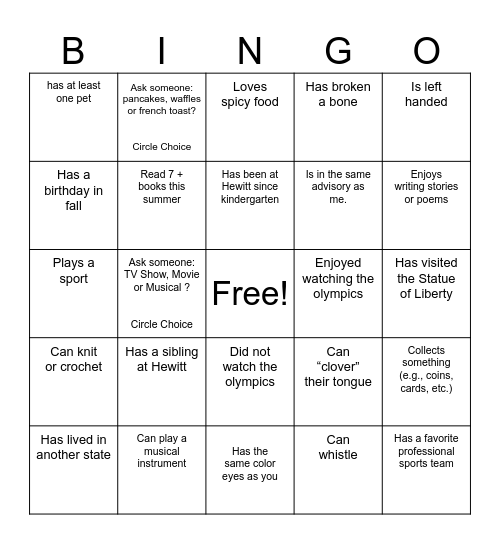 Find Someone Who... Bingo Card