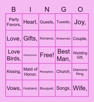 WEDDING SHOWER BINGO Card