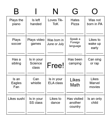 Find Someone Who: Bingo Card