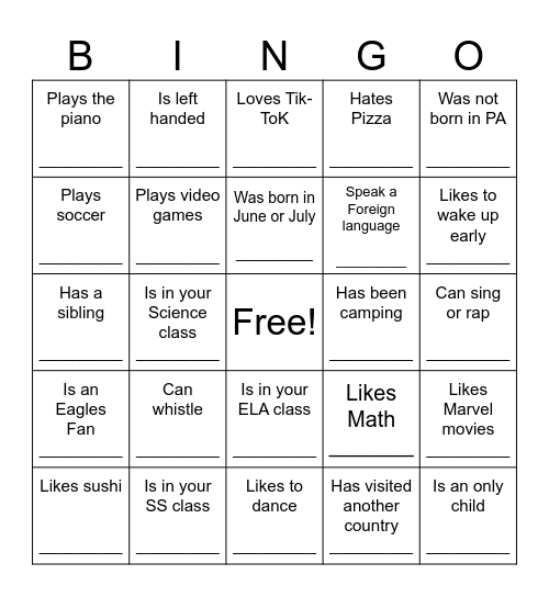 Find Someone Who: Bingo Card