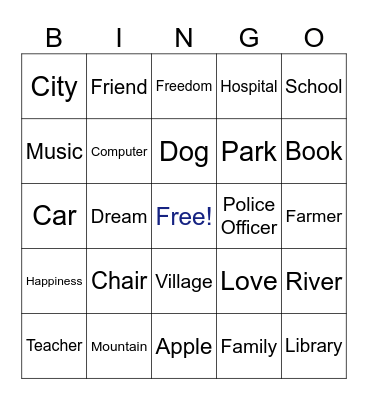 Noun Bingo Card