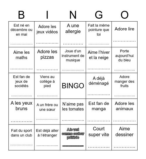 Trouve quelqu’un qui …. Bingo Card