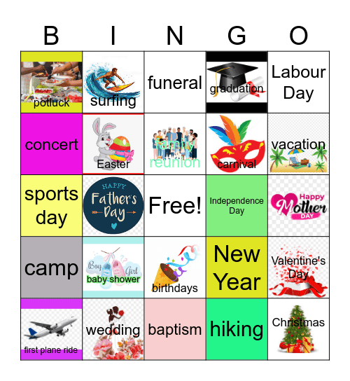 Special Events/Activities/Holidays Bingo Card