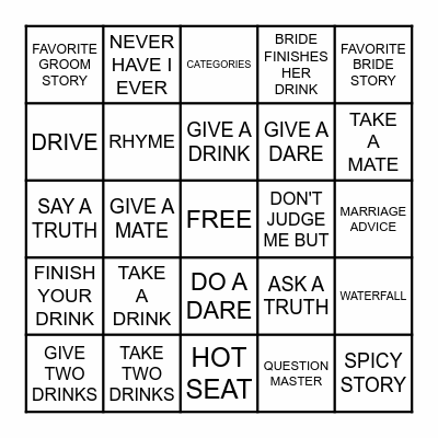 Bachelorette Bingo Card