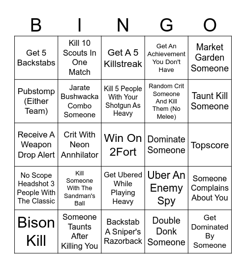 Team Fortress Bingo Card