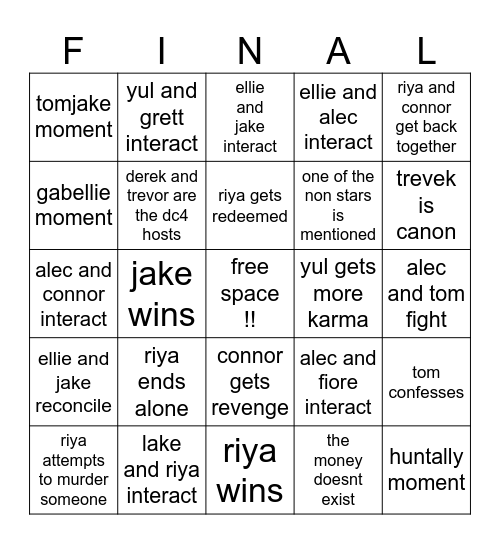 dcas finale bingo Card