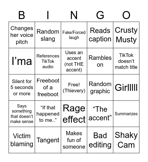 SSSniperwolf Bingo Card