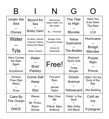 Wet Bingo Card
