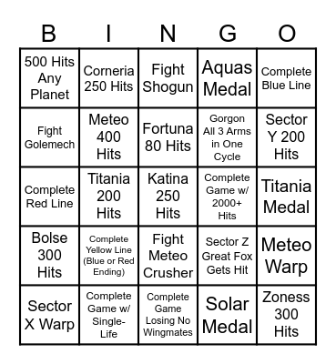Star Fox 64 Bingo Card