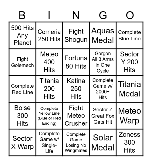 Star Fox 64 Bingo Card