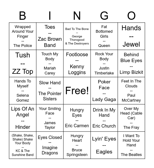 Body Bingo Card