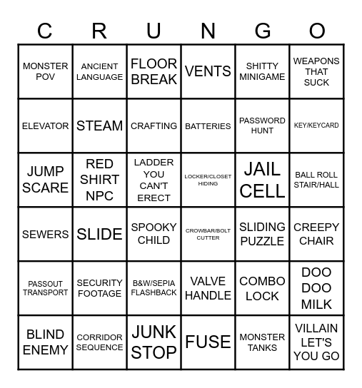 Nightmarathon Crungo Bingo Card