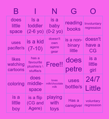 little/middle/pet space (made by Haven) Bingo Card