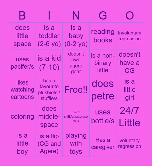 little/middle/pet space (made by Haven) Bingo Card