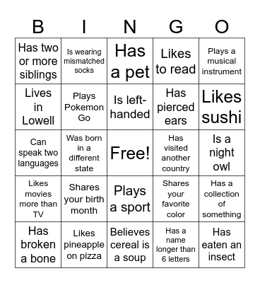 Find someone who... Bingo Card