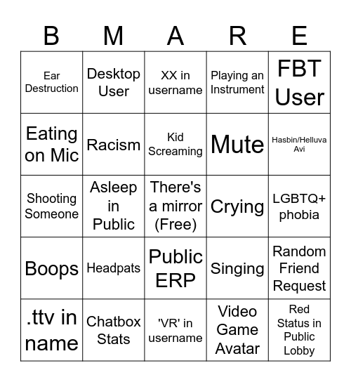 PUBLIC INSTANCE BINGO Card