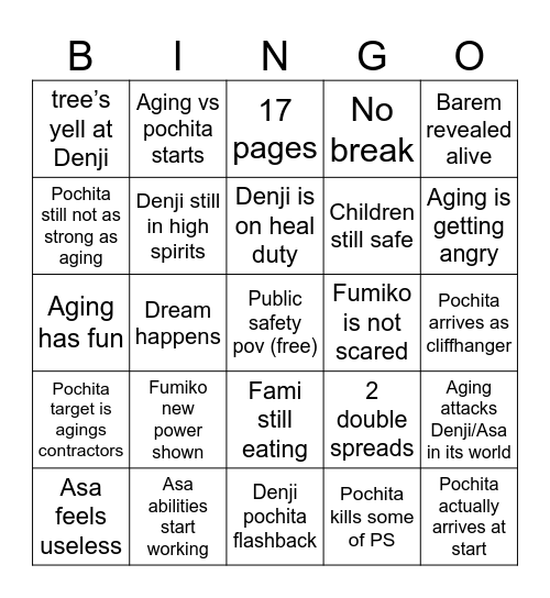 chainsawman 186 Bingo Card