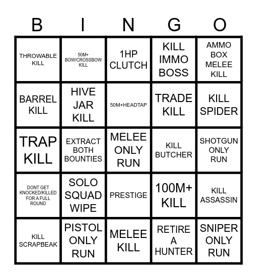 HUNT BINGO Card